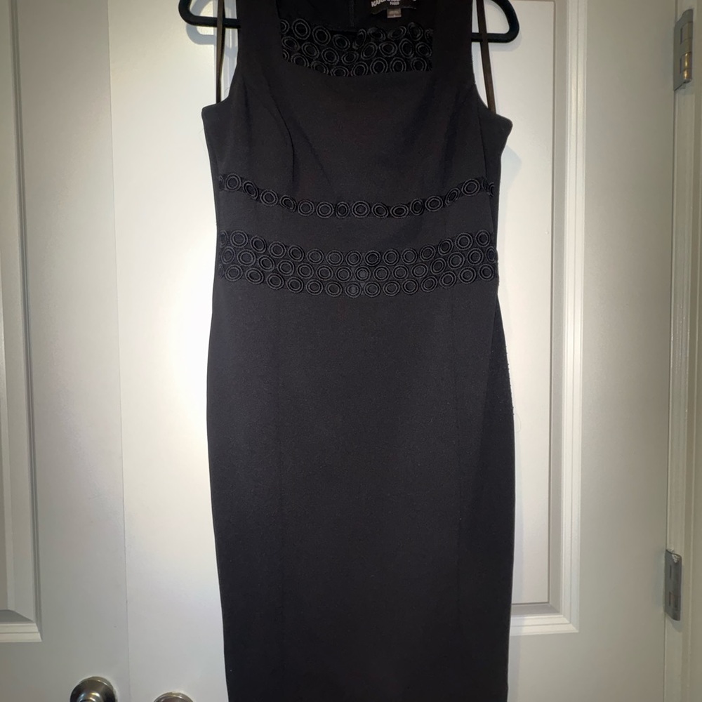 Karl Lagerfeld Black Sleeveless Sheath Dress with peekaboo circle pattern